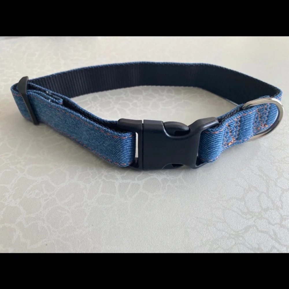 Large Denim Blue Dog Collar with Black Plastic Buckle